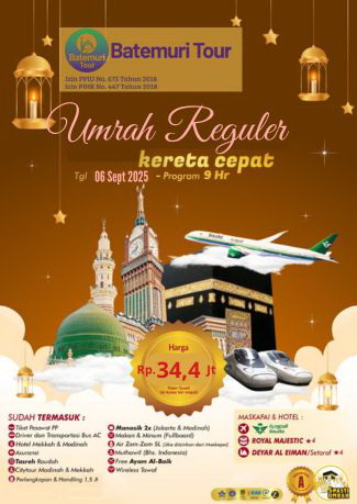 Umrah Reguler 9 hari, Plus Kereta cepat , BTT - AHz , Keberangkatan 06 September 2025